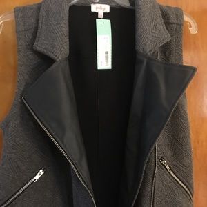 Pixley Faux Leather Lapel French Terry Vest